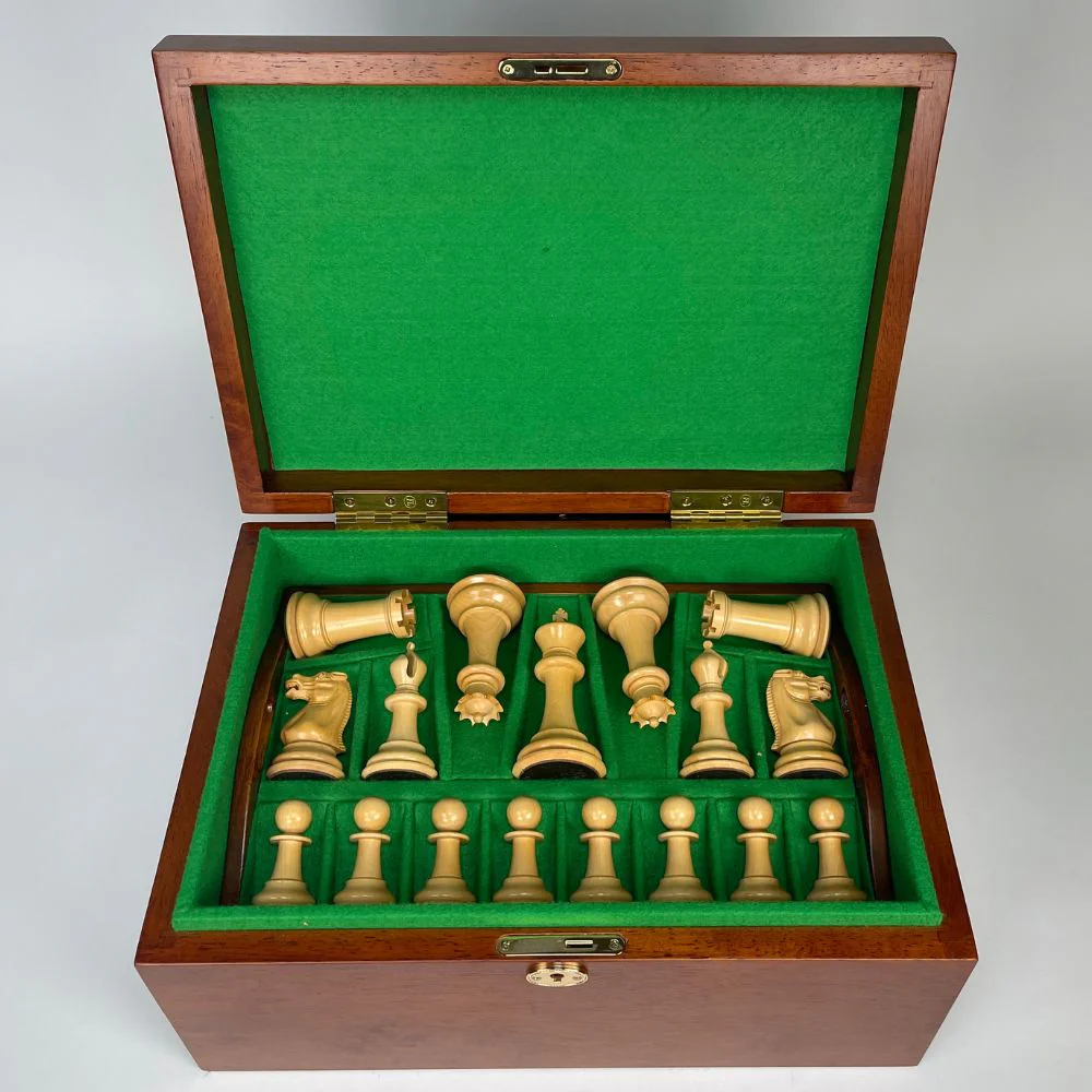 1849 4" Edition Chess Pieces (Leather Bases) in Mahogany Casket - Image 5