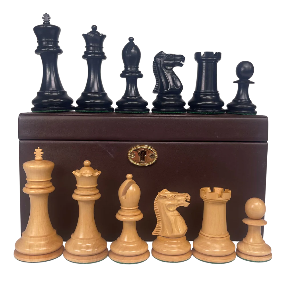 1890 Edition 3.5" Chess Pieces in Leather Box
