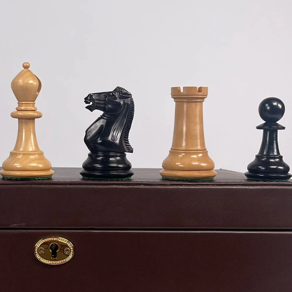 1894 Edition 4" Chess Pieces in Leather Casket - Image 2