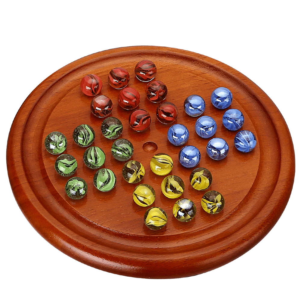Solitaire Marble Game - 8" Wooden Solitaire Board & Marbles