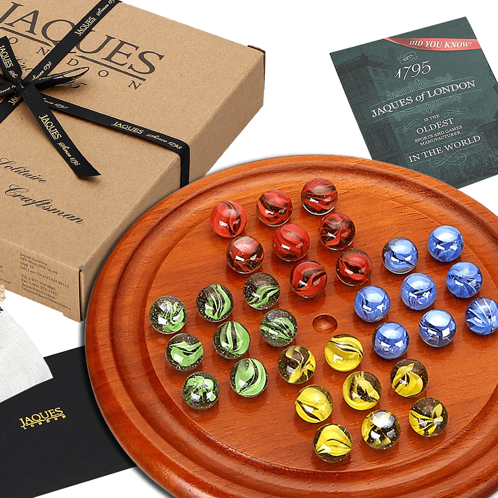 Solitaire Marble Game - 8" Wooden Solitaire Board & Marbles - Image 3