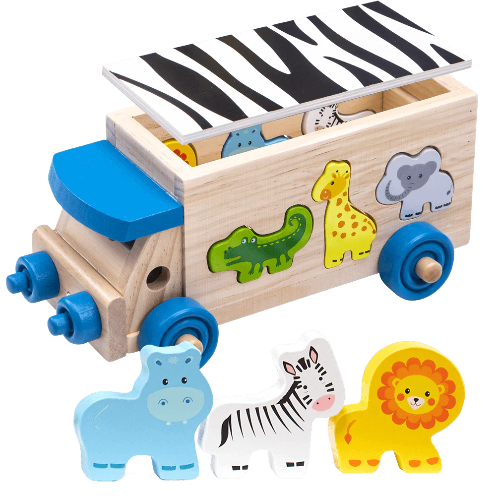 Safari Animals Toy - Wood Car Toy