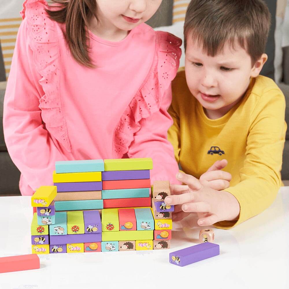 Tumble Tower Game - Wooden Animal Blocks & Dice - Image 4
